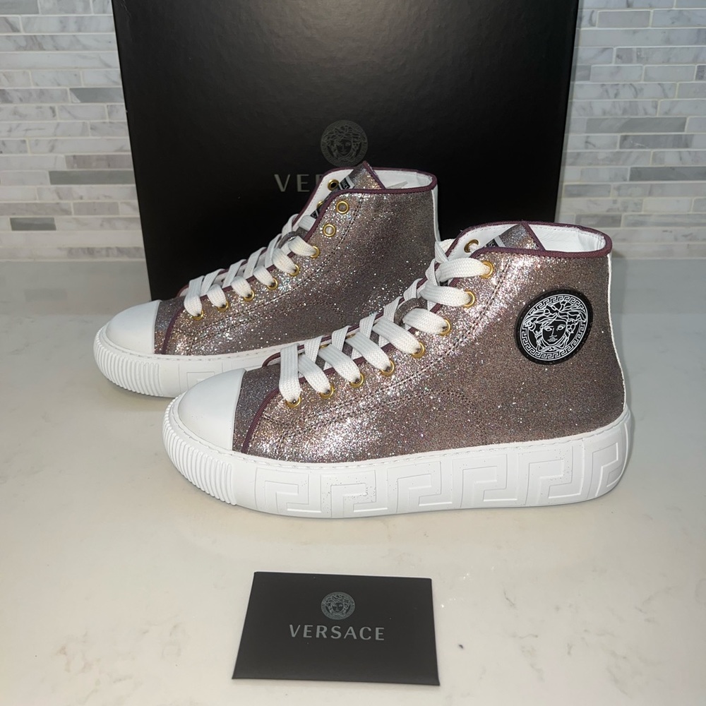 Versace La Greca Glitter High-top Sneakers size 38